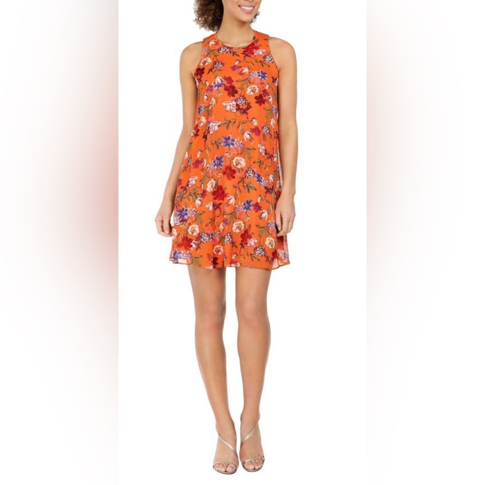 Calvin Klein Orange Dress Size 4 Sleeveless Floral Summer Style